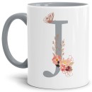 Buchstaben-Tasse mit Blumen Buchstabe J - Innen & Henkel...