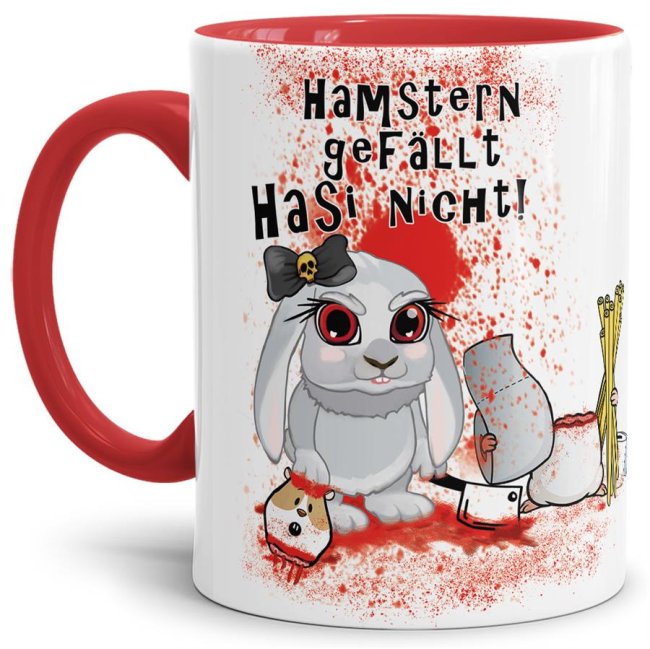 Anti-Hamster-Tasse B&ouml;ses Hasi - Hamstern - Innen &amp; Henkel Rot
