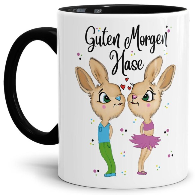 Tasse Hasenliebe - Guten Morgen Hase - Innen &amp; Henkel Schwarz