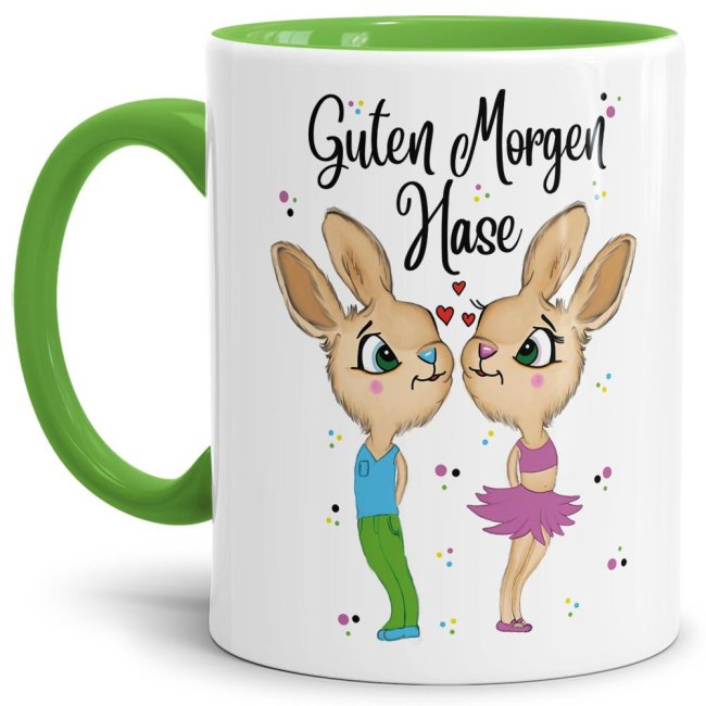 Tasse Hasenliebe - Guten Morgen Hase - Innen &amp; Henkel Hellgr&uuml;n