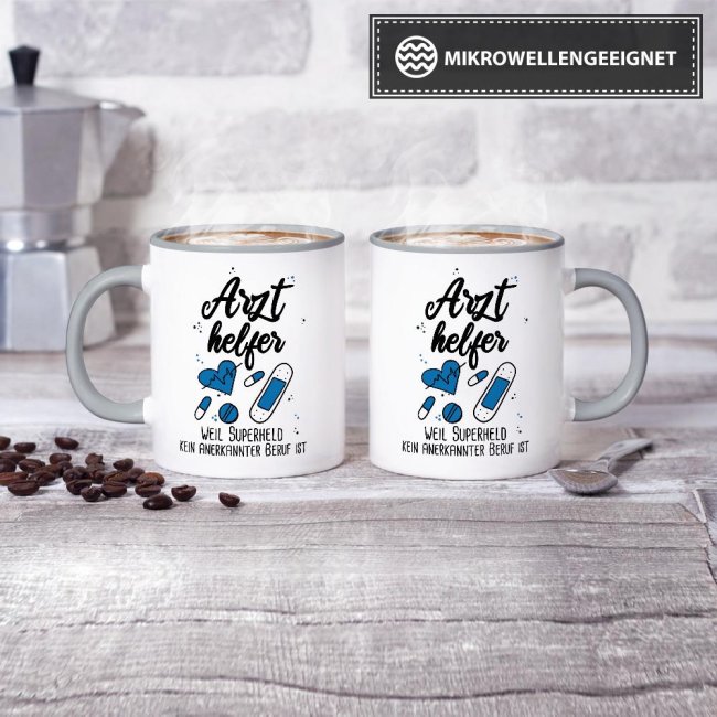 Berufe-Tasse Superheld Arzthelfer - Grau