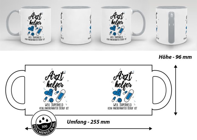 Berufe-Tasse Superheld Arzthelfer - Grau