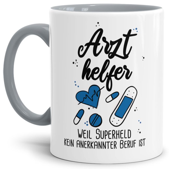Berufe-Tasse Superheld Arzthelfer - Grau