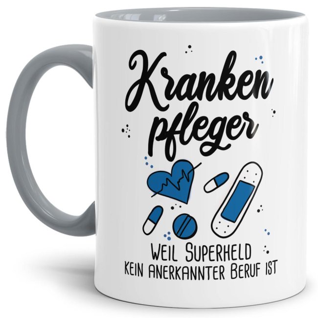 Berufe-Tasse Superheld Krankenpfleger - Grau