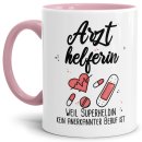Berufe-Tasse Superheldin Arzthelferin - Innen & Henkel Rosa