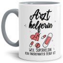 Berufe-Tasse Superheldin Arzthelferin - Innen & Henkel Grau