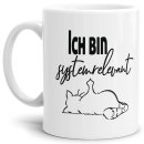 Tasse mit Spruch - Systemrelevant - Katze - Weiß