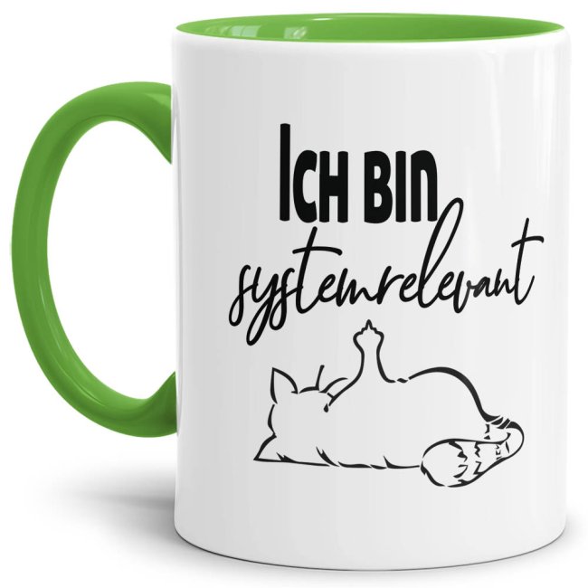 Tasse mit Spruch - Systemrelevant - Katze Mittelfinger - Hellgr&uuml;n