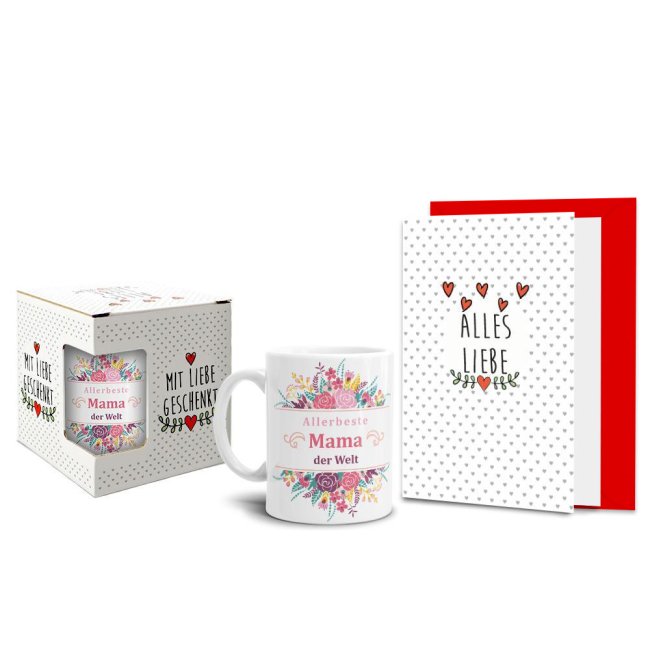 Geschenk-Set - Allerbeste Mama - Tasse inkl. Grußkarte und Geschenk-Box