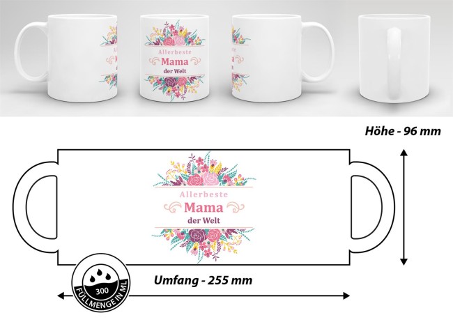 Geschenk-Set zum Muttertag - Allerbeste Mama - Tasse in Wei&szlig; mit Spruch inkl. Gru&szlig;karte und Geschenk-Verpackung