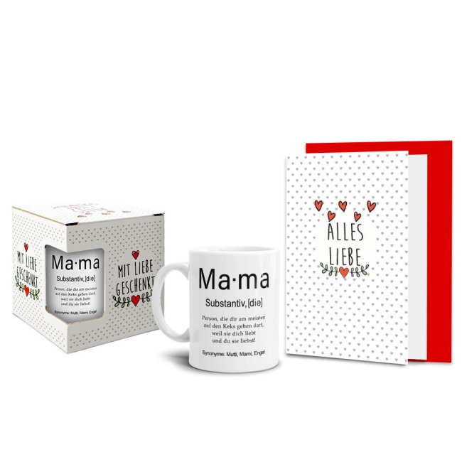 Geschenk-Set - Dudenwort Mama - Tasse inkl. Gru&szlig;karte und Geschenk-Box