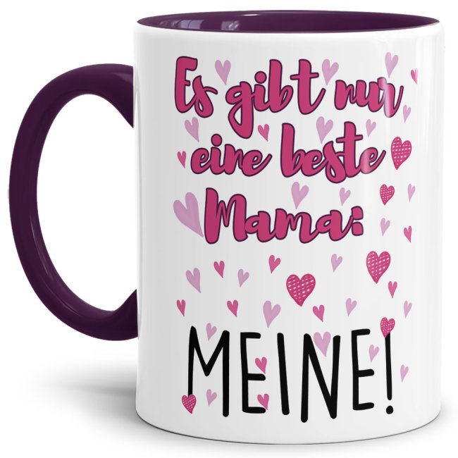 Tasse mit Spruch f&uuml;r Mama - Beste Mama -  Innen &amp; Henkel Violett