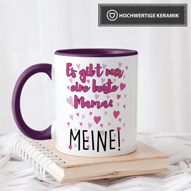 Tasse mit Spruch f&uuml;r Mama - Beste Mama -  Innen &amp; Henkel Violett