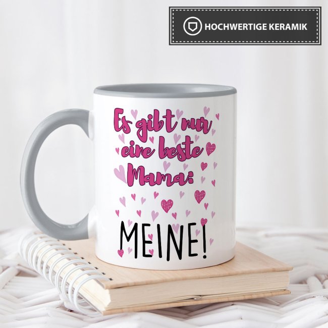 Tasse mit Spruch f&uuml;r Mama - Beste Mama -  Innen &amp; Henkel Grau