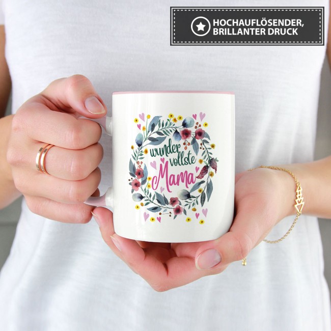 Tasse mit Spruch für Mama - Wundervollste Mama -  Innen & Henkel Rosa