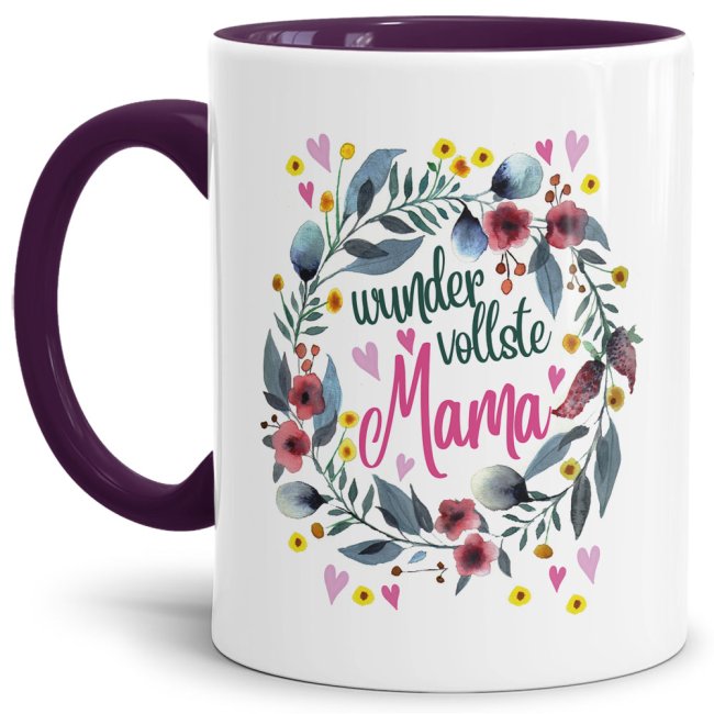 Tasse mit Spruch f&uuml;r Mama - Wundervollste Mama -  Innen &amp; Henkel Violett
