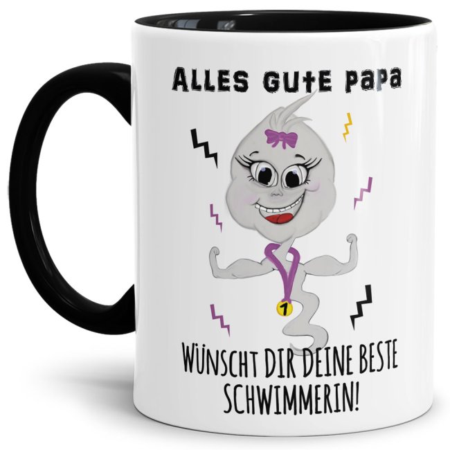 Lustige Tasse mit Spruch f&uuml;r Papa - Beste Schwimmerin -  Innen &amp; Henkel Schwarz