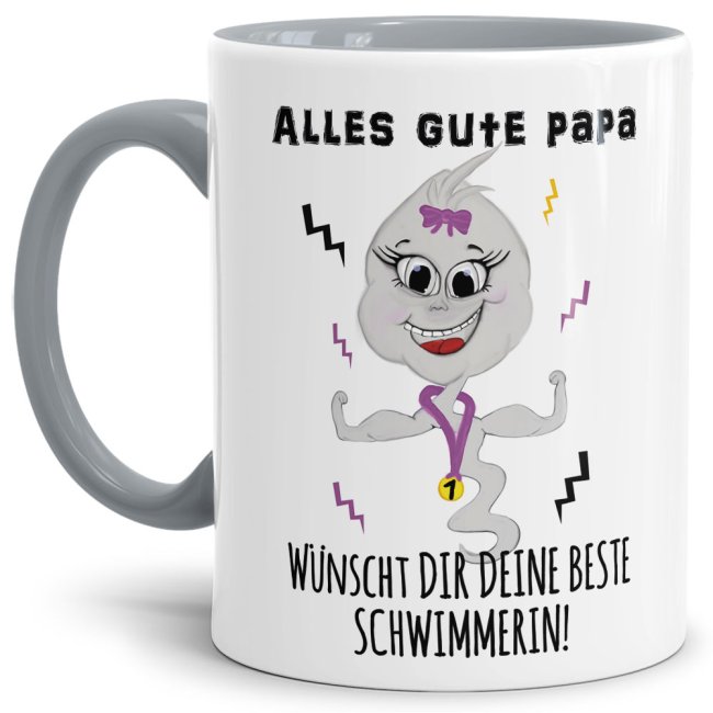 Lustige Tasse mit Spruch f&uuml;r Papa - Beste Schwimmerin -  Innen &amp; Henkel Grau