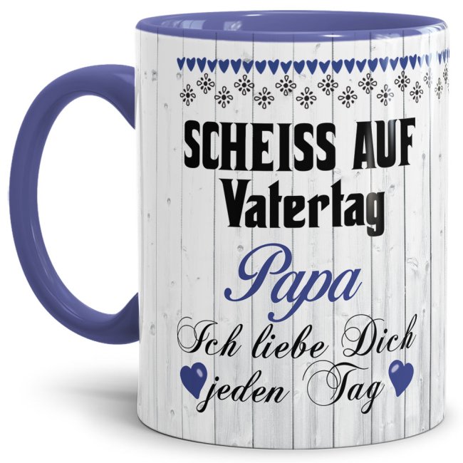 Lustige Tasse mit Spruch f&uuml;r Papa - Schei&szlig; auf Vatertag - Innen &amp; Henkel Cambridge Blau