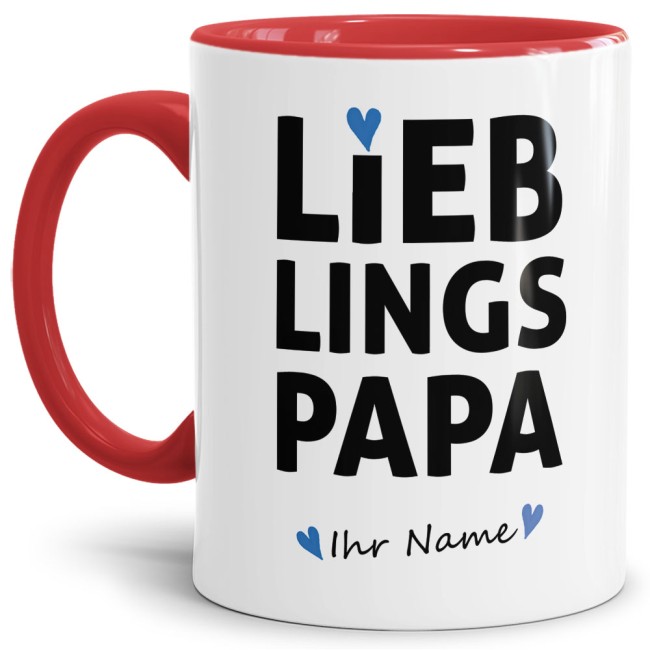Personalisierte Namenstasse f&uuml;r Papa - Lieblingspapa - Innen &amp; Henkel Rot