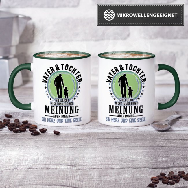 Lustige Tasse mit Spruch f&uuml;r Papa - Vater und Tochter - Innen &amp; Henkel Dunkelgr&uuml;n