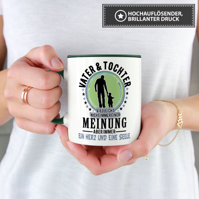 Lustige Tasse mit Spruch f&uuml;r Papa - Vater und Tochter - Innen &amp; Henkel Dunkelgr&uuml;n