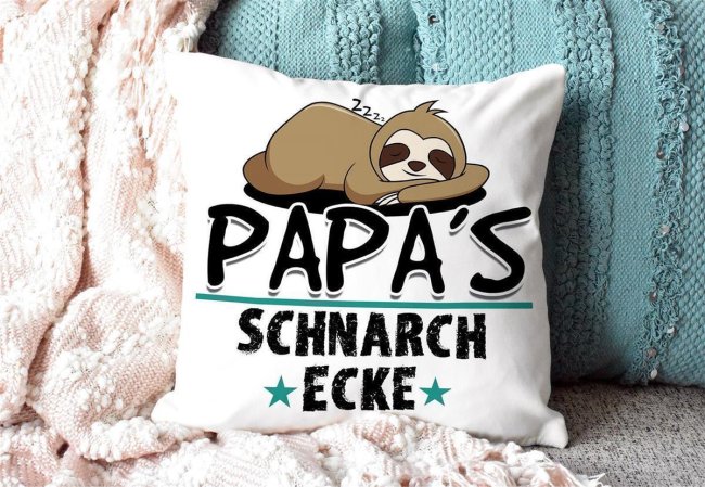 Kuschel-Kissen mit Spruch für Papa - Papas Schnarch-Ecke - Kissen Weiß