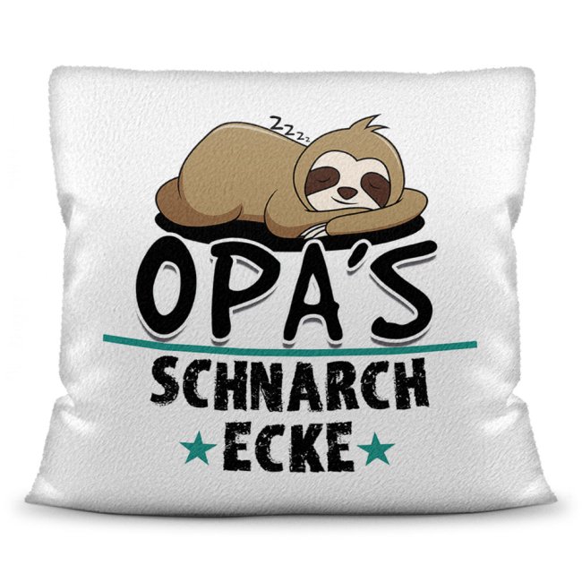 Kuschel-Kissen mit Spruch für Opa - Opas Schnarch-Ecke - Kissen Weiß - flauschig