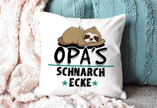 Kuschel-Kissen mit Spruch für Opa - Opas Schnarch-Ecke - Kissen Weiß - flauschig