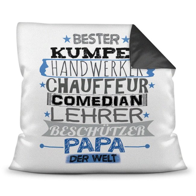 Kuschel-Kissen mit Spruch f&uuml;r Papa - Bester Papa - Farbkissen R&uuml;ckseite Schwarz