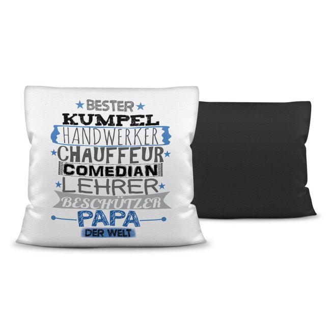 Kuschel-Kissen mit Spruch f&uuml;r Papa - Bester Papa - Farbkissen R&uuml;ckseite Schwarz