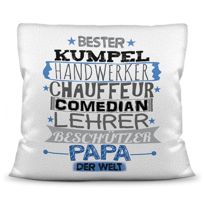 Kuschel-Kissen mit Spruch f&uuml;r Papa - Bester Papa - Kissen Wei&szlig; - flauschig