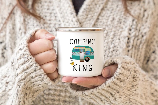 Emaille Tasse - Camping King - 480 ml