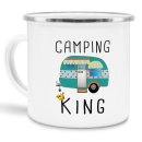 Emaille Tasse - Camping King - Emaille groß silber Rand