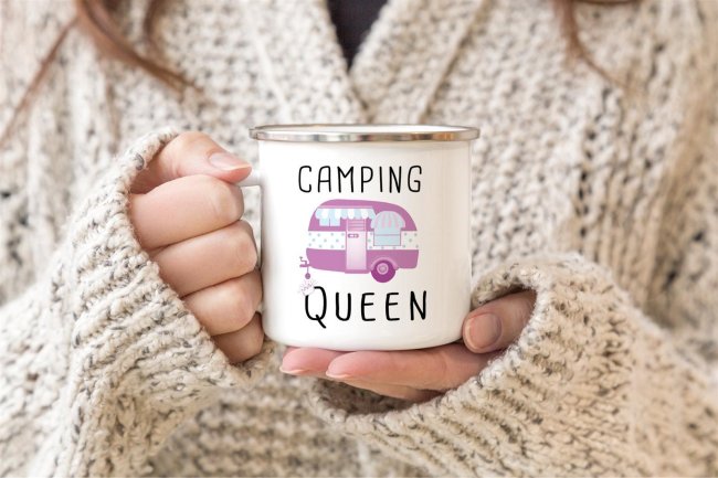 Emaille Tasse - Camping Queen - 480 ml