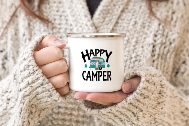 Emaille Tasse - Happy Camper - 300 ml