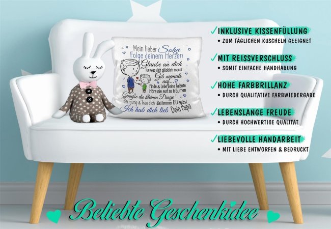 Kissen f&uuml;r Kinder - Von Papa f&uuml;r den Sohn - Kissen Wei&szlig;
