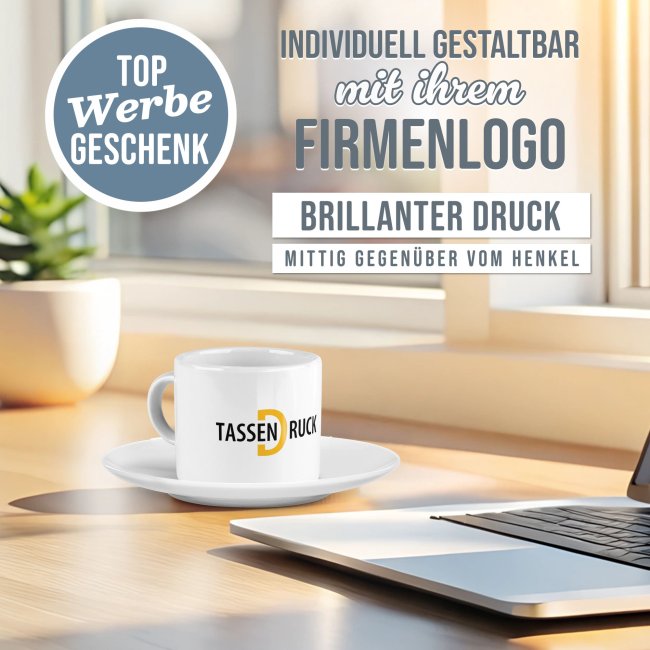 Espresso Tasse Henkel Rund mit Unterteller - 60 x 35 mm