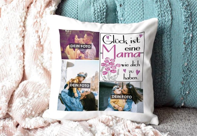 Kissen f&uuml;r Mama - Fotocollage mit drei Fotos zum selbst Gestalten - inkl. F&uuml;llung - R&uuml;ckseite Rosa