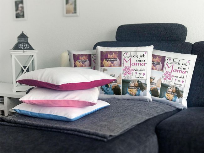 Kissen f&uuml;r Mama - Fotocollage mit drei Fotos zum selbst Gestalten - inkl. F&uuml;llung - R&uuml;ckseite Rosa
