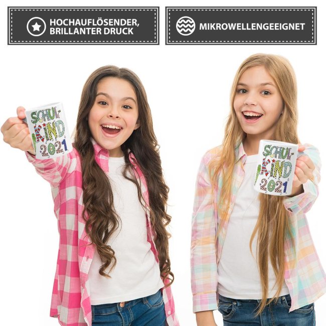 Tasse f&uuml;r Kinder zur Einschulung mit Spruch - Schulkind 2021 Junge - Wei&szlig;