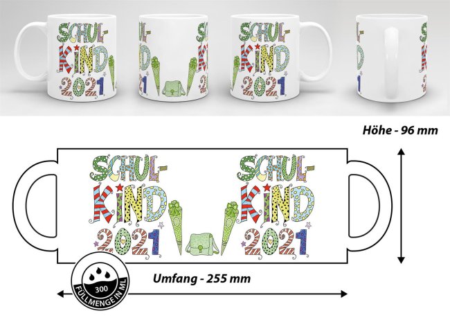 Tasse f&uuml;r Kinder zur Einschulung mit Spruch - Schulkind 2021 Junge - Wei&szlig;
