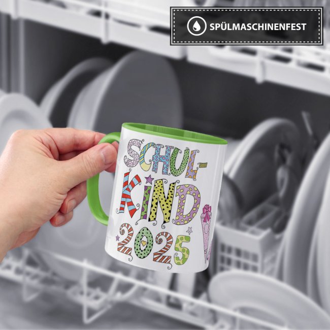 Tasse zur Einschulung mit Spruch Schulkind 2025 Mädchen Hellgrün