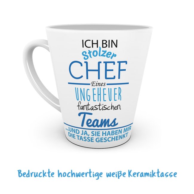 Geschenk-Set f&uuml;r den Chef - Latte Macchiato Tasse mit Gru&szlig;karte in edler Geschenkbox