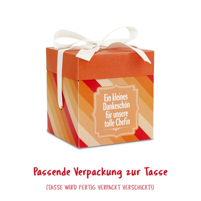 Geschenk-Set für die Chefin - Latte Macchiato Tasse mit Grußkarte in edler Geschenkbox