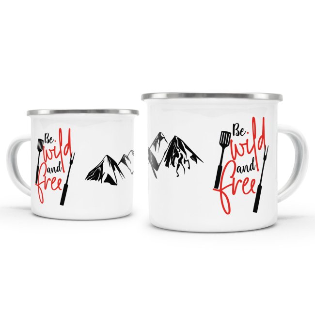 Emaille Tasse Camping - be wild and free - 480 ml