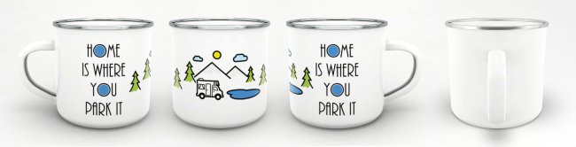 Emaille Tasse Camping mit Spruch - Home is where you park it - 300 ml