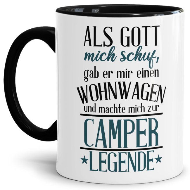 Tasse mit Spruch - Camperlegende - Innen &amp; Henkel Schwarz