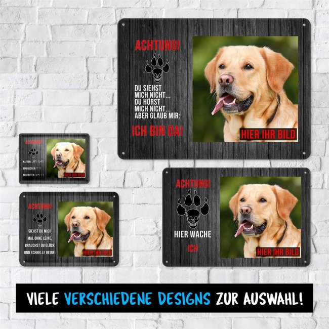 Hundeschild mit Foto und Spruch - Siehst Du mich mal ohne Leine - Querformat DIN A4