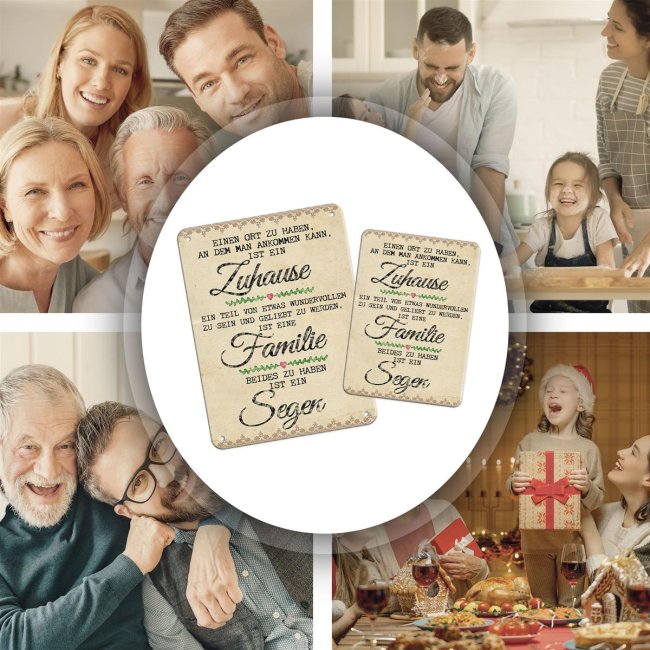 Blechschild mit Spruch - Zuhause und Familie ist ein Segen - Querformat DIN A5